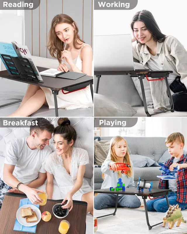 Alt view image 6 of 7 - Laptop Desk for Bed, XX-Large Foldable Bed Tray Table for Eating Breakfast, Writing, Working, Gaming, Drawing with Storage Drawer, Handrest Bookstand, Tablet Stand, Phone Stand(Black Cherry)