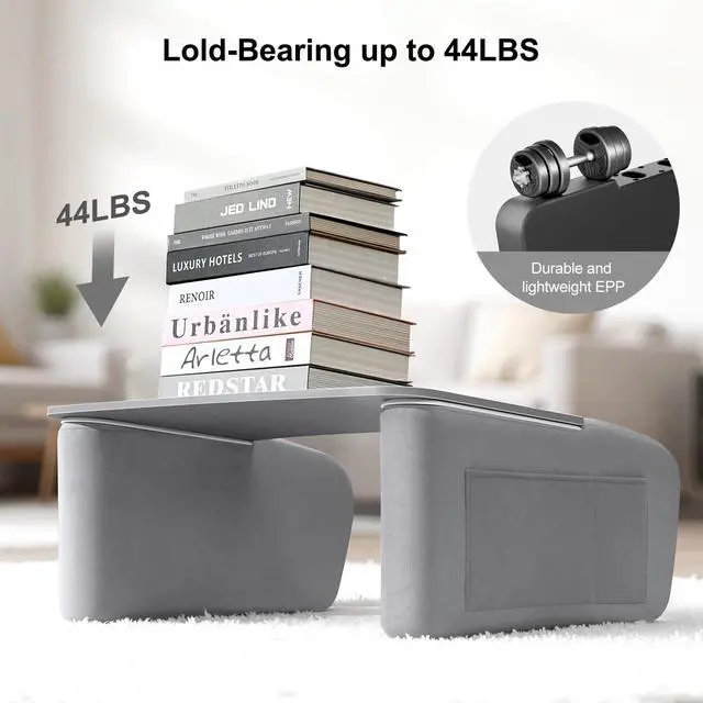 Alt view image 7 of 7 - Reading Pillow for Gaming with Ergonomic Arm Rests, Wooden Lap Desk for Laptop, Support Pillow with Side Pockets for Reading, Writing, Working, Gaming on Bed, Couch or Floor (Gray, Large)