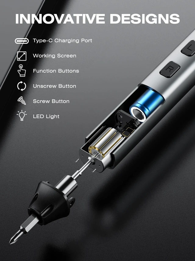 Alt view image 3 of 7 - 162-in-1 Mini Electric Screwdriver Set, Precision Cordless Power Screwdriver with 150 Magnetic Bits, 4 Torque Settings, Max 5N.m Manual, LED, Portable Repair Tool Kit for Laptop Watch PS5
