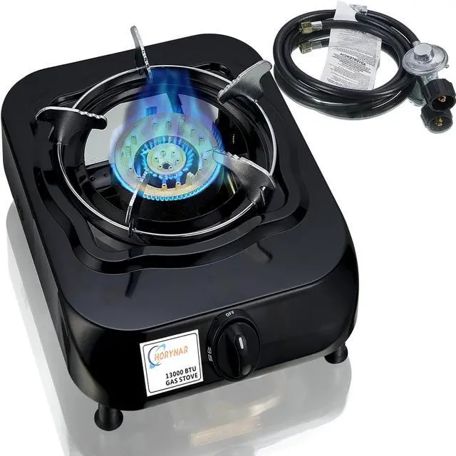 Main image of Single Burner Propane Stove with LPG CSA Hose 13,000 BTU Single Propane Burner Smart Switch Protection Unique Body Integrated Design for Outdoor, Emergency