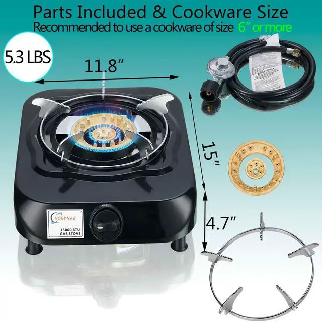 Alt view image 4 of 7 - Single Burner Propane Stove with LPG CSA Hose 13,000 BTU Single Propane Burner Smart Switch Protection Unique Body Integrated Design for Outdoor, Emergency