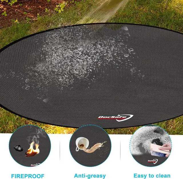 Alt view image 4 of 7 - 60 x 60 inches Round Under Grill Mat,Large 4 Layers Fire Pit Mat,Fireproof Mat Heat Insulated Protector for Deck,Patio,Grass,Smoker,BBQ,Reusable Oil-Proof and Waterproof Indoor Fireplace Pad