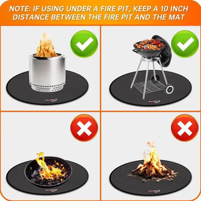 Alt view image 6 of 7 - 60 x 60 inches Round Under Grill Mat,Large 4 Layers Fire Pit Mat,Fireproof Mat Heat Insulated Protector for Deck,Patio,Grass,Smoker,BBQ,Reusable Oil-Proof and Waterproof Indoor Fireplace Pad