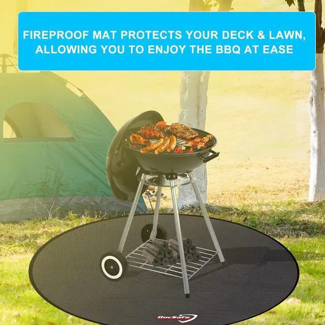Alt view image 5 of 7 - 60 x 60 inches Round Under Grill Mat,Large 4 Layers Fire Pit Mat,Fireproof Mat Heat Insulated Protector for Deck,Patio,Grass,Smoker,BBQ,Reusable Oil-Proof and Waterproof Indoor Fireplace Pad
