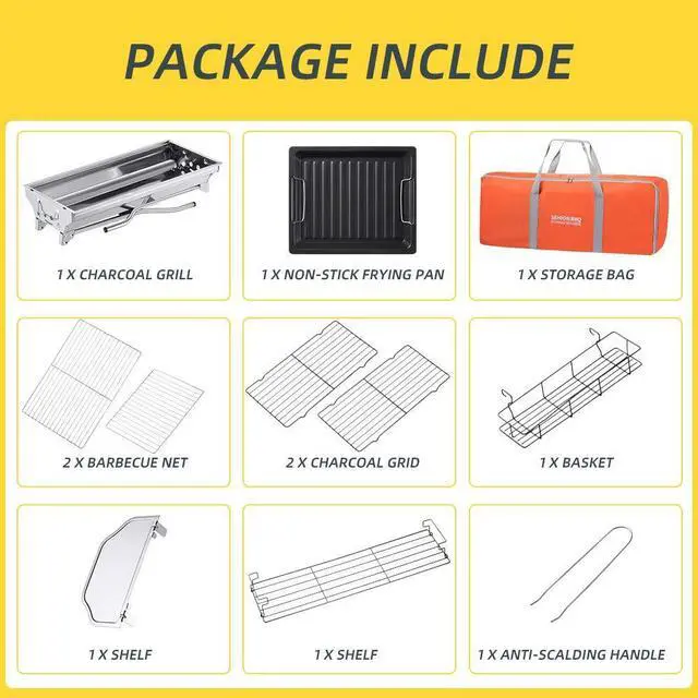 Alt view image 3 of 7 - Portable Charcoal Grill,Outdoor BBQ Grill for Christmas Picnic, Thanksgiving Family Gathering and Backyard Barbecue,With Storage Bag & Non-Stick Frying Pan