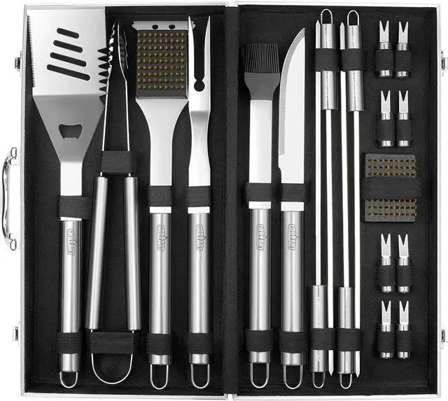 Alt view image 4 of 6 - BBQ Grill Utensil Tools Set Reinforced BBQ Tongs 19-Piece Stainless-Steel Barbecue Grilling Accessories w/Aluminum Storage Case -Complete Outdoor Grill Kit for Dad, Birthday Gift for Man Dad