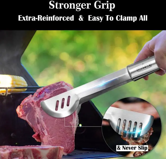 Alt view image 3 of 6 - BBQ Grill Utensil Tools Set Reinforced BBQ Tongs 19-Piece Stainless-Steel Barbecue Grilling Accessories w/Aluminum Storage Case -Complete Outdoor Grill Kit for Dad, Birthday Gift for Man Dad