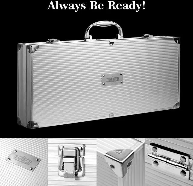Alt view image 5 of 6 - BBQ Grill Utensil Tools Set Reinforced BBQ Tongs 19-Piece Stainless-Steel Barbecue Grilling Accessories w/Aluminum Storage Case -Complete Outdoor Grill Kit for Dad, Birthday Gift for Man Dad