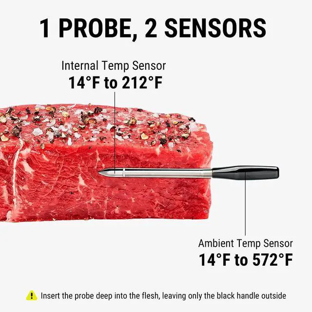 Alt view image 5 of 7 - 600FT Wireless Meat Thermometer with Upgraded Ultra-Thin Probe, Bluetooth Meat Thermometer Wireless for Outside Grill, Smoker Thermometer for BBQ Oven Rotisserie Sous Vide (TP970)