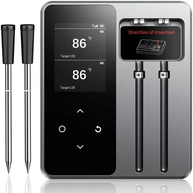 Main image of Wireless Meat Thermometer with App Control, 600FT Bluetooth Range, Dual Probes & 6 Sensors, 0.5S Instant Read, LCD Display, IP67 Waterproof Real-Time Monitoring & Smart Alerts for BBQ, Grill, Oven