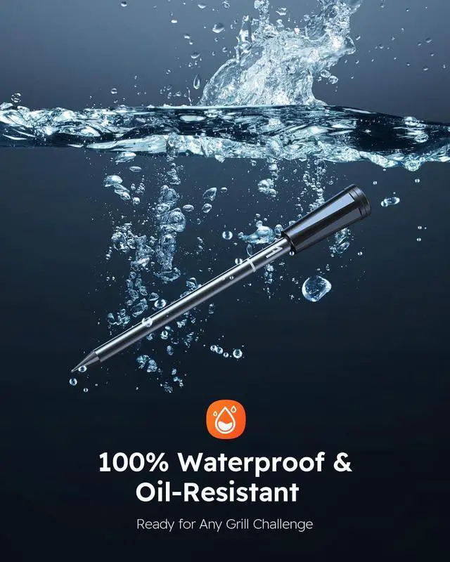 Alt view image 7 of 7 - Wireless Meat Thermometer with App Control, 600FT Bluetooth Range, Dual Probes & 6 Sensors, 0.5S Instant Read, LCD Display, IP67 Waterproof Real-Time Monitoring & Smart Alerts for BBQ, Grill, Oven