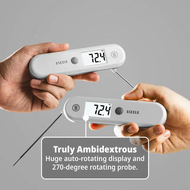 Alt view image 2 of 5 - Sizzle Digital Meat Thermometer Instant Read in 2 Seconds, Waterproof, Folding Probe with Magnetic Back, Auto-Rotating Backlit Display, for Cooking Food, Grill & BBQ - Dove Grey
