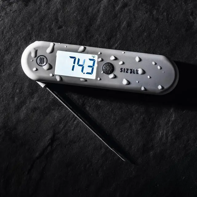 Alt view image 5 of 5 - Sizzle Digital Meat Thermometer Instant Read in 2 Seconds, Waterproof, Folding Probe with Magnetic Back, Auto-Rotating Backlit Display, for Cooking Food, Grill & BBQ - Dove Grey