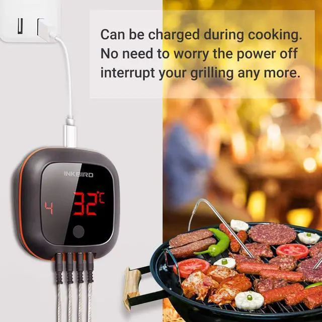Alt view image 2 of 6 - Bluetooth Digital Wireless Meat Thermometer with 4 Probes Timer, Alarm,150 ft Barbecue Cooking Kitchen Food Meat Thermometer for Grill BBQ Smoker, Oven, Drum