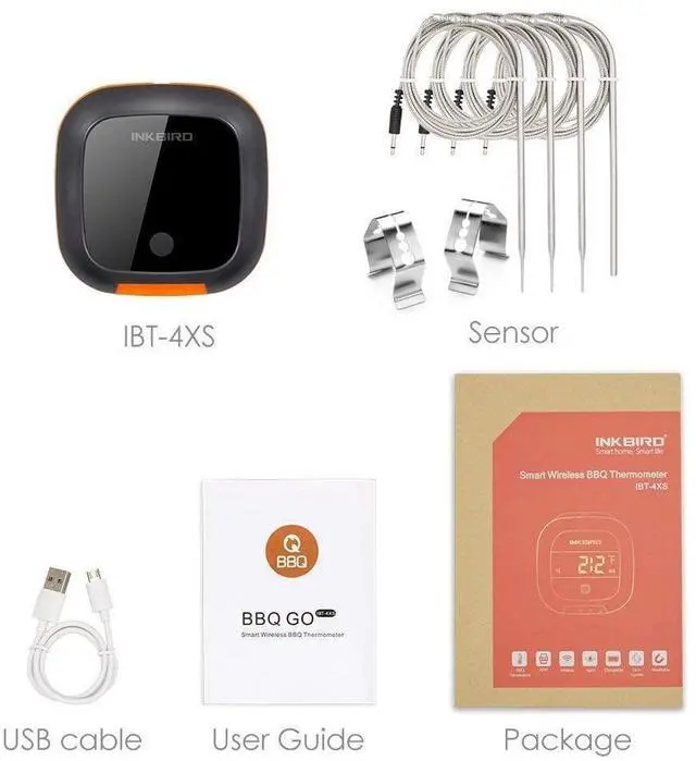 Alt view image 6 of 6 - Bluetooth Digital Wireless Meat Thermometer with 4 Probes Timer, Alarm,150 ft Barbecue Cooking Kitchen Food Meat Thermometer for Grill BBQ Smoker, Oven, Drum