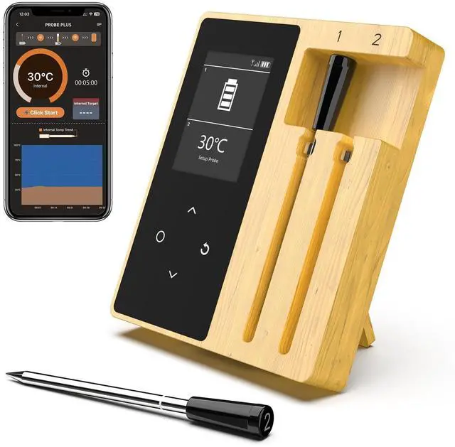 Main image of Wireless Meat Thermometer with 2 Ultra-Thin Probes, Bluetooth Digital Food Thermometer 600FT Remote Range, Standalone Smart Base for Grill Smoker Roast Oven, Cooking