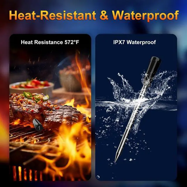 Alt view image 5 of 7 - Wireless Meat Thermometer with 2 Ultra-Thin Probes, Bluetooth Digital Food Thermometer 600FT Remote Range, Standalone Smart Base for Grill Smoker Roast Oven, Cooking