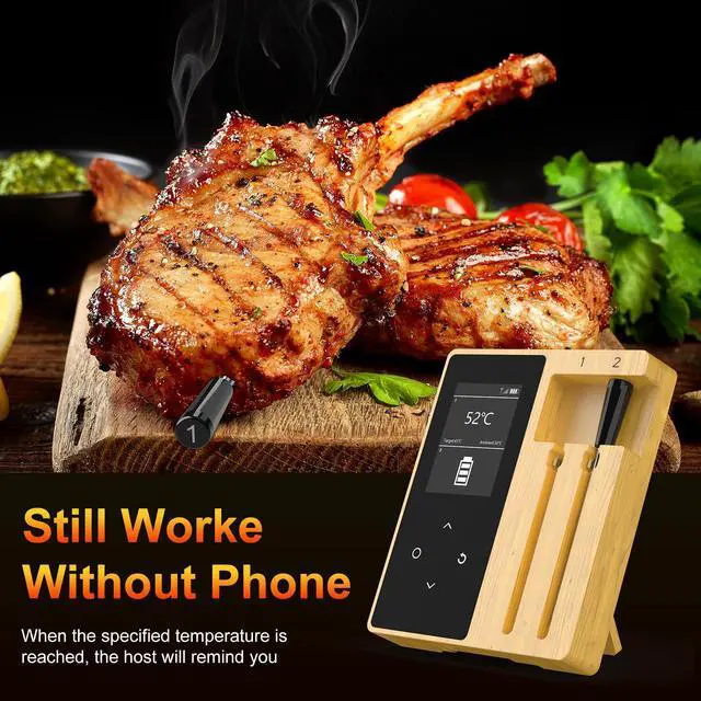 Alt view image 6 of 7 - Wireless Meat Thermometer with 2 Ultra-Thin Probes, Bluetooth Digital Food Thermometer 600FT Remote Range, Standalone Smart Base for Grill Smoker Roast Oven, Cooking