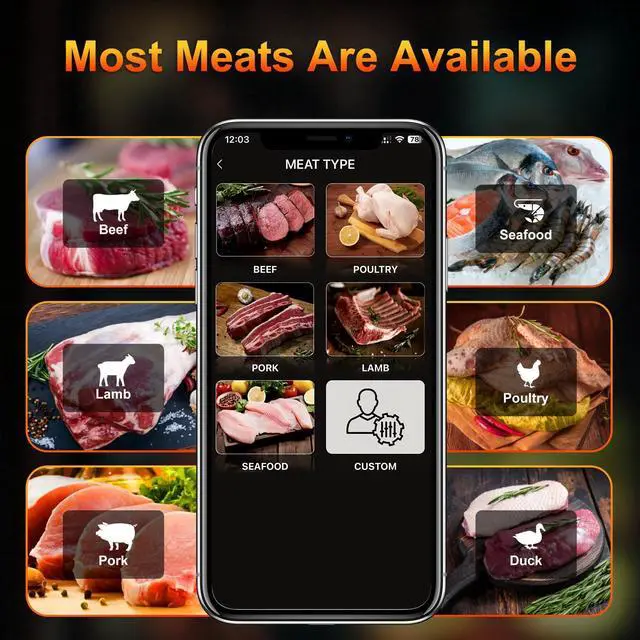 Alt view image 7 of 7 - Wireless Meat Thermometer with 2 Ultra-Thin Probes, Bluetooth Digital Food Thermometer 600FT Remote Range, Standalone Smart Base for Grill Smoker Roast Oven, Cooking