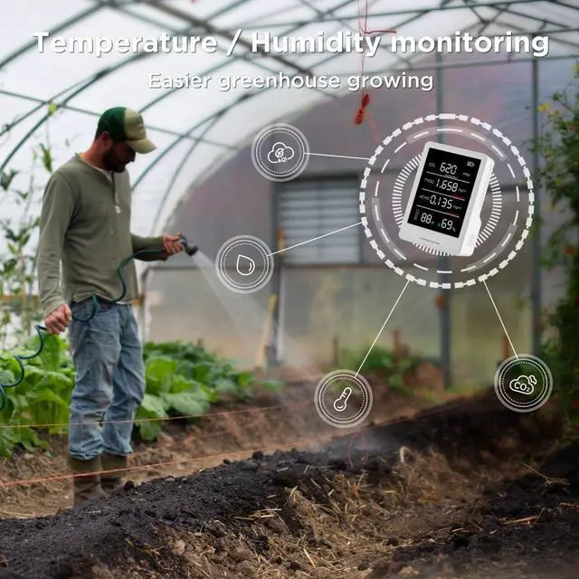 Alt view image 4 of 7 - 5-in-1 Professional Indoor Air Quality Monitor Indoor Portable CO2 Monitor | Temperature | Formaldehyde Detector | Humidity TVOC | Air Quality Tester - Confined Space Clean Air Monitor (White)