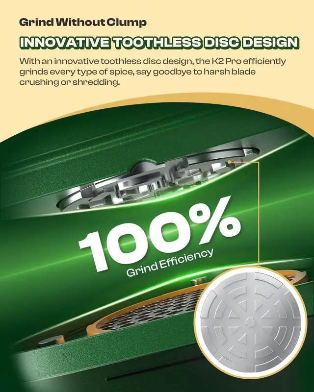 Alt view image 3 of 6 - K2 Pro Electric Kitchen Grinder Automatic 3g Portable Spice Mill, Battery Powered Rechargeable Grinder For Kitchen Grinding up to 3 Grams - Gradient Green