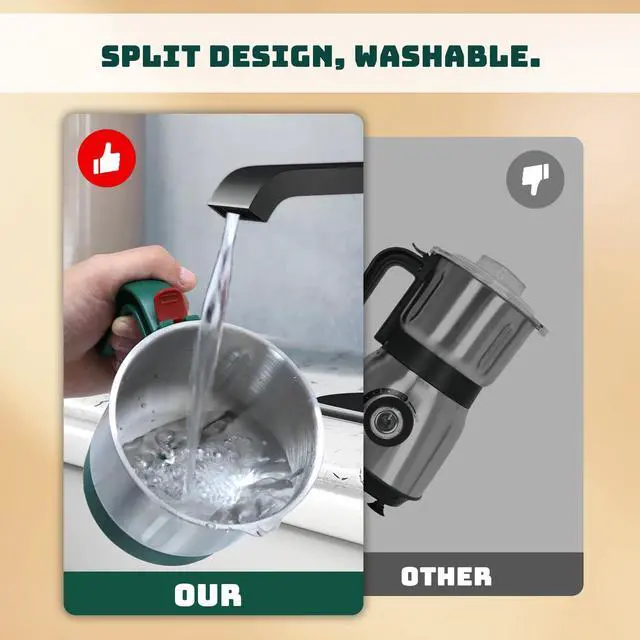 Alt view image 5 of 7 - Electric Spice and Nut Grinders - 3 Stainless Steel Blades, 1 Filter, 1 Brush - 500W Grinder for Kitchen, Dry Use (Green)