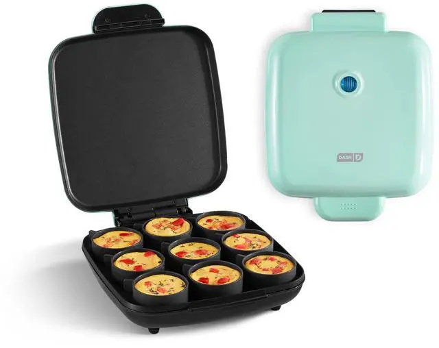 Family Size Egg Bite Maker - Electric Egg Bite Maker with Non-Stick Silicone Cups - Space-Saving Design & Quick Cleanup - Make Sandwiches, Healthy Snacks & Desserts - 9 Servings, Aqua