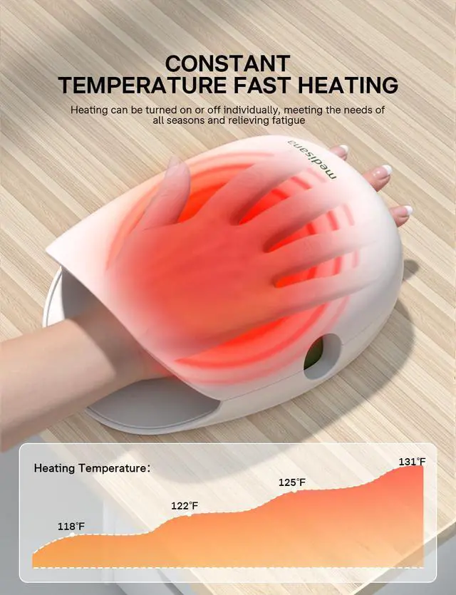 Alt view image 6 of 7 - Hand Massager with Heat and Compression, Cordless Hand Massager for Arthritis and Carpal Tunnel Relief, Knuckle Stretching Massage, Birthday Christmas Gifts for Men Women Dad Mom-White