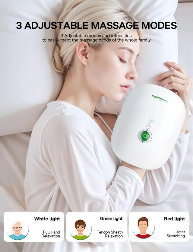 Alt view image 7 of 7 - Hand Massager with Heat and Compression, Cordless Hand Massager for Arthritis and Carpal Tunnel Relief, Knuckle Stretching Massage, Birthday Christmas Gifts for Men Women Dad Mom-White