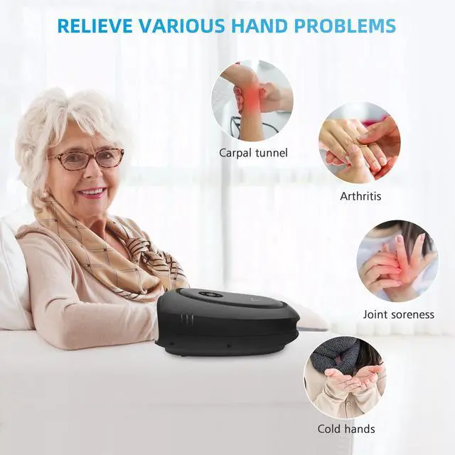 Alt view image 4 of 7 - Hand Massager with Heat and Compression, Cordless Hand Massager for Arthritis and Carpal Tunnel, Wrist, Finger Massage, Gifts for Mom, Dads, Women and Men (Black)