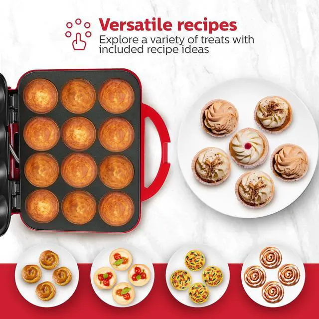 Alt view image 2 of 5 - Non-Stick 12-Count Electric Cupcake Maker Machine Bakes 12 Cupcakes, Muffins, Pizza Cups, Cinnamon Buns Perfect for Gifts, Birthdays, Holidays, or Bake Sales, Red