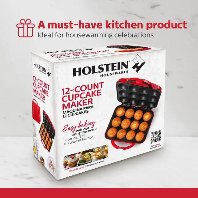 Alt view image 5 of 5 - Non-Stick 12-Count Electric Cupcake Maker Machine Bakes 12 Cupcakes, Muffins, Pizza Cups, Cinnamon Buns Perfect for Gifts, Birthdays, Holidays, or Bake Sales, Red