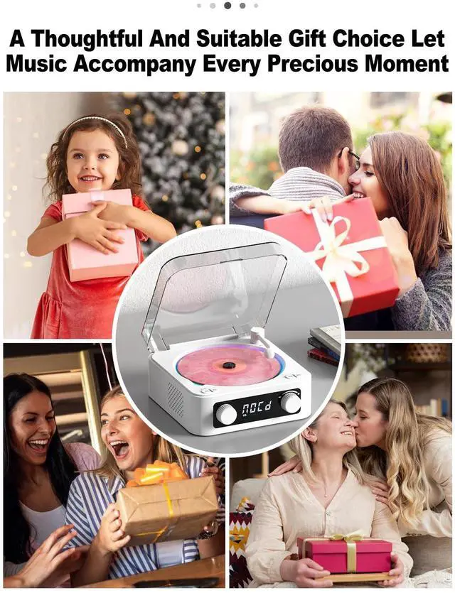 Alt view image 7 of 7 - CD Player with Built-in Speakers Portable Bluetooth Input&Output Desktop CD Players for Home with Screen Display, Ambient Lighting, FM Radio, White Noise Mode, Remote Control, USB Type-c, White