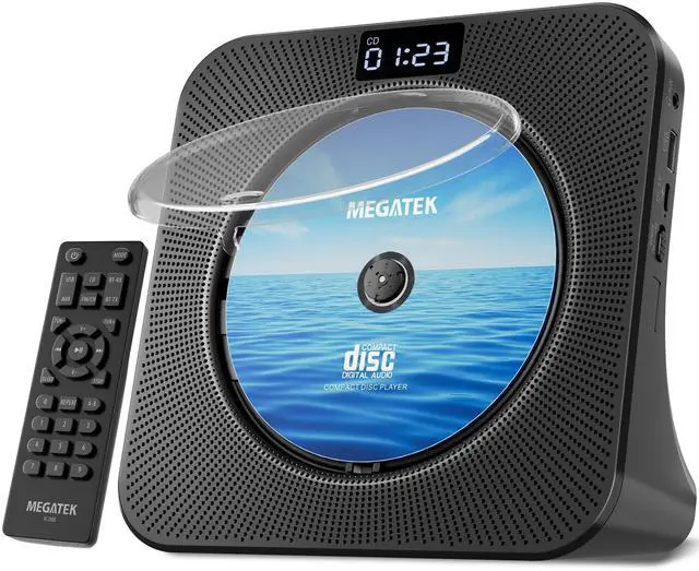 Main image of Portable CD Player Bluetooth for Home, Desktop CD Player with Stereo Speakers, FM Radio, USB, LED Display, AUX/Headphone Jack, Remote Black