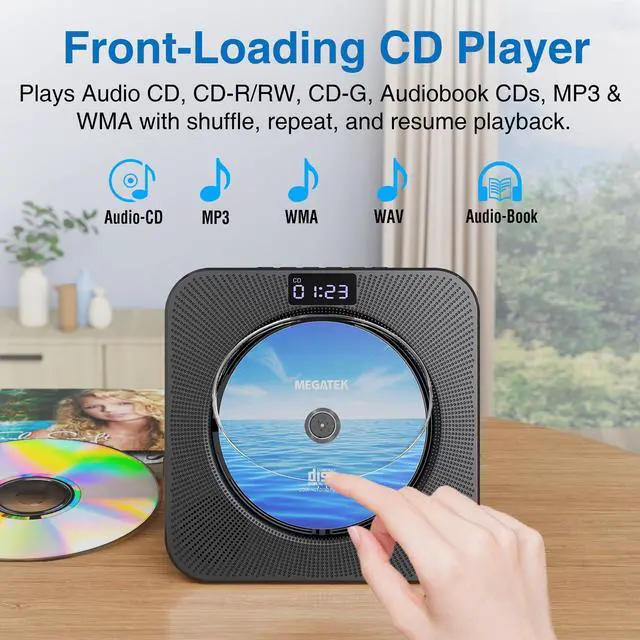 Alt view image 4 of 7 - Portable CD Player Bluetooth for Home, Desktop CD Player with Stereo Speakers, FM Radio, USB, LED Display, AUX/Headphone Jack, Remote Black