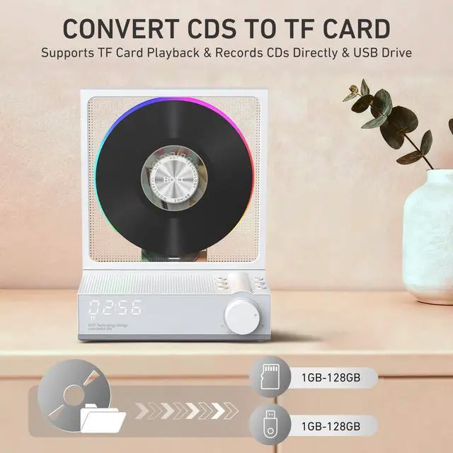 Alt view image 3 of 7 - C229 Portable CD Player Bluetooth 5.3 CD Players for Home,Music Player with HiFi Speaker,Recheageable 4000mAh, Micro SD/AUX Desktop CD Players (White)