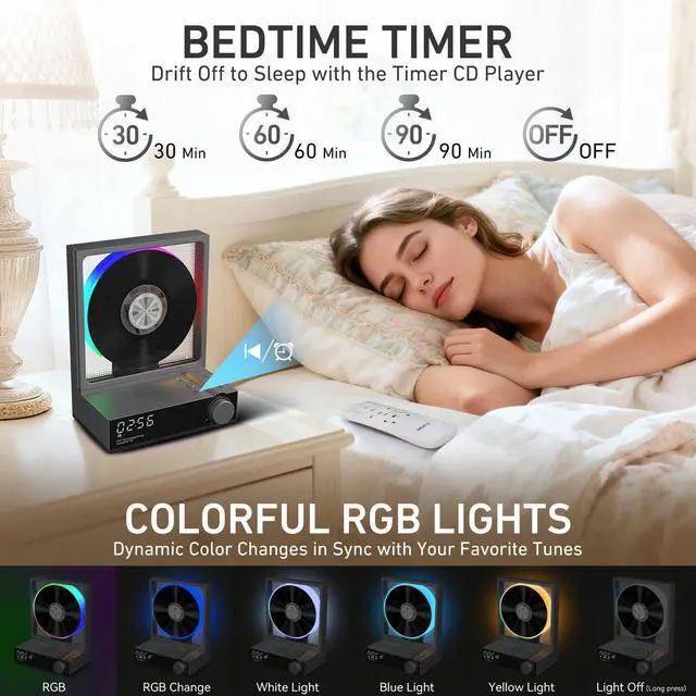 Alt view image 4 of 7 - C229 Portable CD Player Bluetooth 5.3 CD Players for Home,Music Player with HiFi Speaker,Recheageable 4000mAh, Micro SD/AUX Desktop CD Players (White)