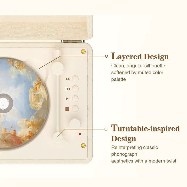 Alt view image 3 of 7 - Portable CD Player with Bluetooth 5.2, Rechargeable Battery & Built-in Speakers Hi-Fi Retro Suitcase Design for Home Decor, AUX/TF Card Support Ideal Gift (Vintage White)