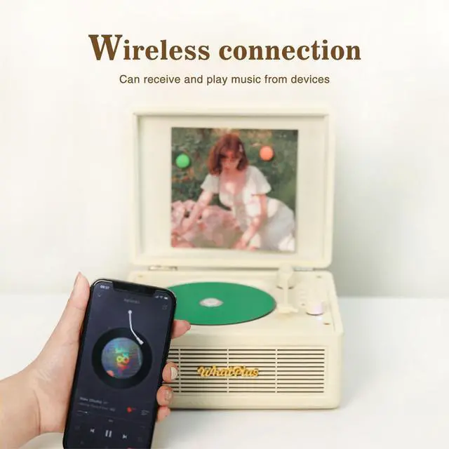 Alt view image 4 of 7 - Portable CD Player with Bluetooth 5.2, Rechargeable Battery & Built-in Speakers Hi-Fi Retro Suitcase Design for Home Decor, AUX/TF Card Support Ideal Gift (Vintage White)