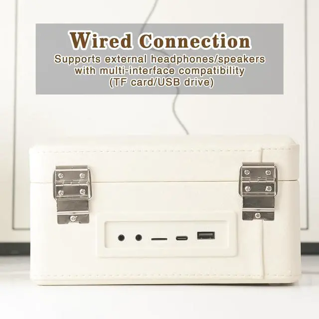 Alt view image 5 of 7 - Portable CD Player with Bluetooth 5.2, Rechargeable Battery & Built-in Speakers Hi-Fi Retro Suitcase Design for Home Decor, AUX/TF Card Support Ideal Gift (Vintage White)