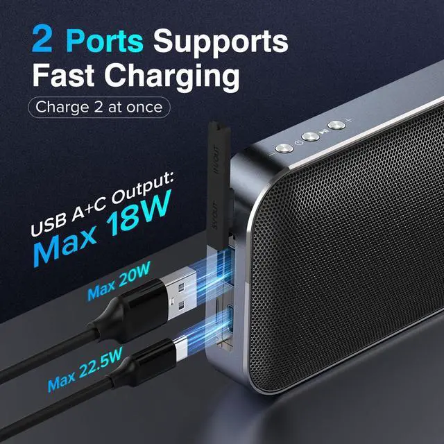 Alt view image 4 of 7 - Bluetooth Speaker with Portable Charger,Wireless Speaker with 22.5W Fast Charging Battery Pack for Outdoor,Travel,Home,Holiday Birthday Gifts