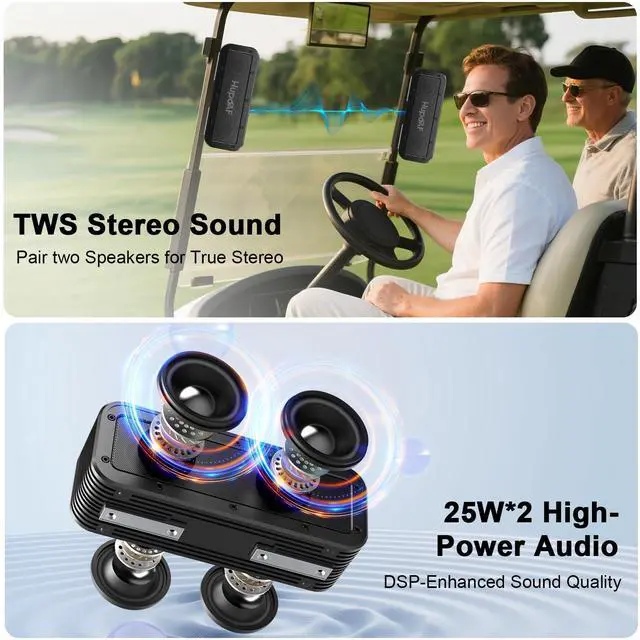 Alt view image 3 of 7 - Golf Cart Speaker, 50W Strong Magnetic Bluetooth Speaker for Golf Cart, 30Hrs Loud Stereo Sound, 6600mAh Golf Speaker Dual Pairing/IPX7 Waterproof/SD Card for Golf Accessories Golf Gifts