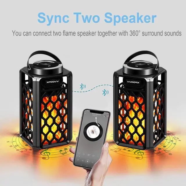 Alt view image 2 of 7 - 2 Pack Outdoor Bluetooth Speakers, Portable Led Flame Speaker Waterproof with Torch Atmosphere 10w Enhanced Bass for Patio Porch Garden Home Backyard Decor, Gifts for Men Women Couples Dads Moms