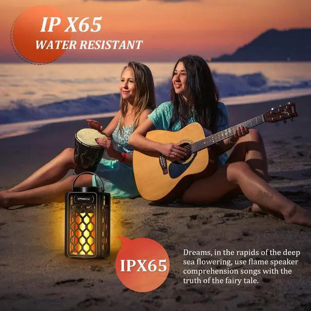 Alt view image 4 of 7 - 2 Pack Outdoor Bluetooth Speakers, Portable Led Flame Speaker Waterproof with Torch Atmosphere 10w Enhanced Bass for Patio Porch Garden Home Backyard Decor, Gifts for Men Women Couples Dads Moms