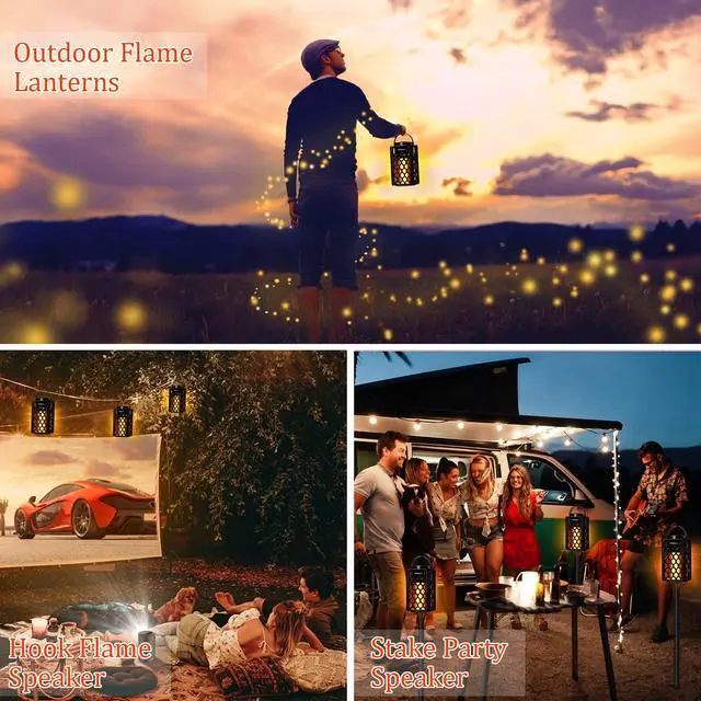 Alt view image 6 of 7 - 2 Pack Outdoor Bluetooth Speakers, Portable Led Flame Speaker Waterproof with Torch Atmosphere 10w Enhanced Bass for Patio Porch Garden Home Backyard Decor, Gifts for Men Women Couples Dads Moms