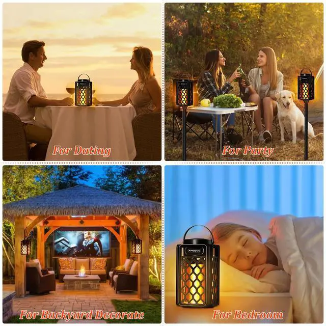 Alt view image 7 of 7 - 2 Pack Outdoor Bluetooth Speakers, Portable Led Flame Speaker Waterproof with Torch Atmosphere 10w Enhanced Bass for Patio Porch Garden Home Backyard Decor, Gifts for Men Women Couples Dads Moms