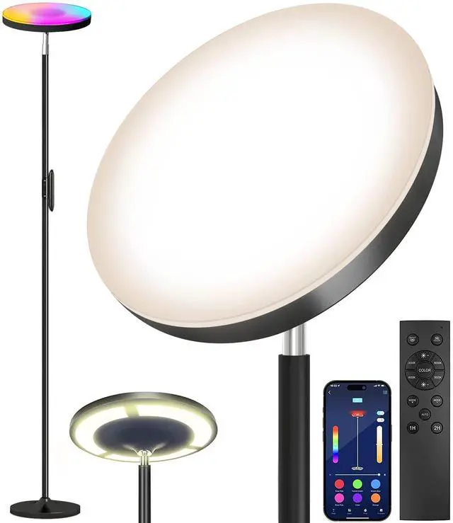 Main image of Double Side Lighting Led Floor Lamp with Remote Smart App 36W/2600LM Bright Tall Standing RGB Floor Lamp Angle Multicolor Dimmable Modern Floor Lamps for Livingroom Bedroom Office