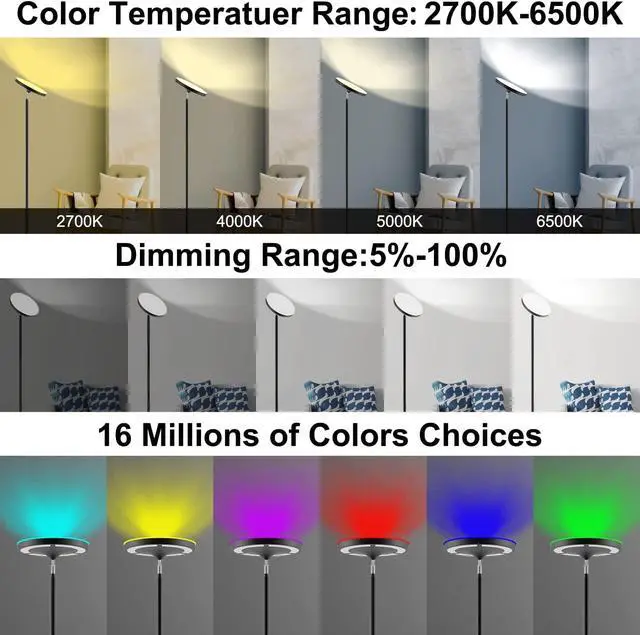 Alt view image 6 of 6 - Double Side Lighting Led Floor Lamp with Remote Smart App 36W/2600LM Bright Tall Standing RGB Floor Lamp Angle Multicolor Dimmable Modern Floor Lamps for Livingroom Bedroom Office