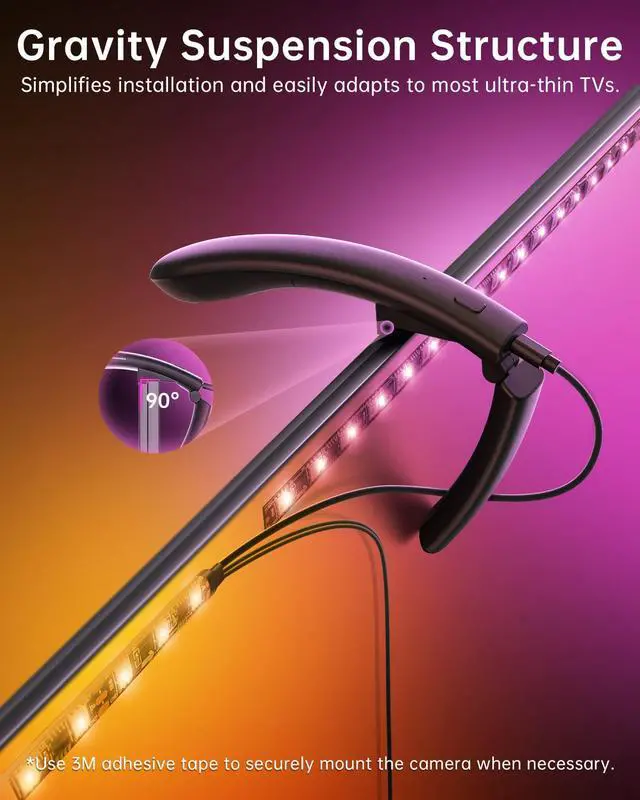 Alt view image 3 of 5 - TV LED Backlight, TV Lights That Change with TVs for 55-65 inch Screen, RGB Strip Lighting with Sensor, Syncs Behind The Monitor, Smart App Control, Movie Game Music & DIY Mode, 14.8FT