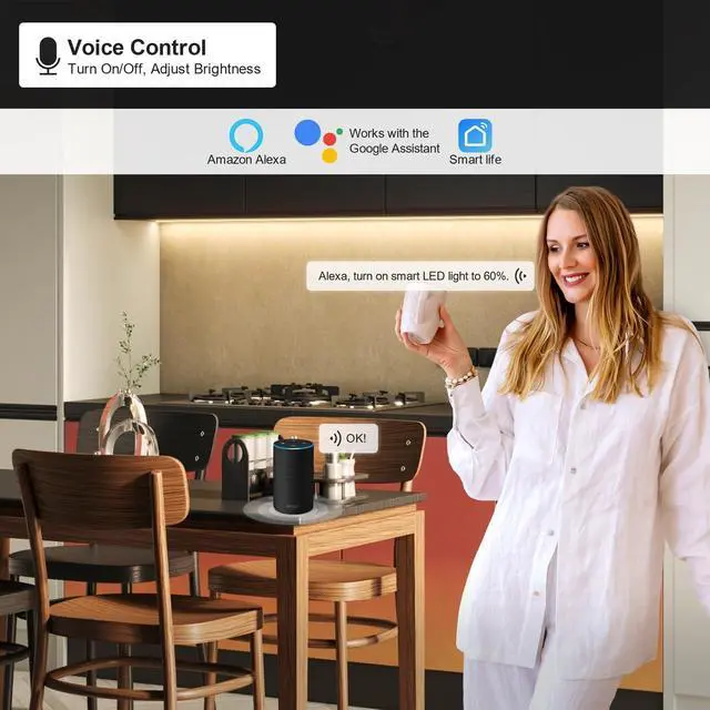 Alt view image 4 of 7 - 6pack 12inch Dimmable LED Under Cabinet Light Kit, 2700K to 6000K Smart LED Under Counter Lighting Fixture, Compatible with Alexa, Google Assistant, for Kitchen, Pantry, Shelf (Black)